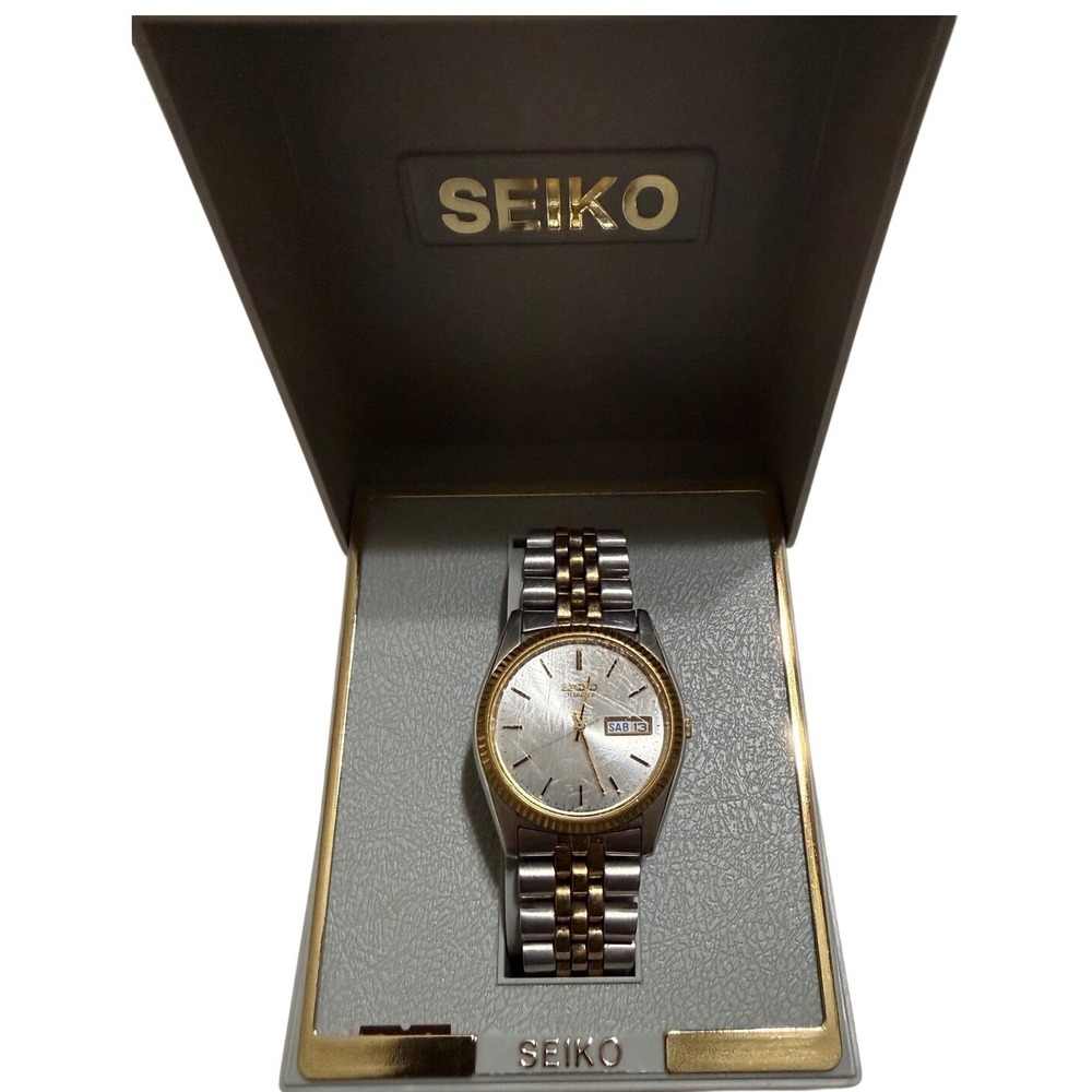 Seiko Mens 7N43-8111 Quartz Two Tone Jubilee Bracelet Watch Silver Dial with Box - Picture 2 of 4